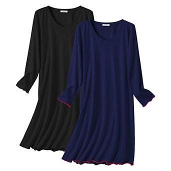 Ekouaer Cotton Nightgowns for Women 2 Pack Night Gown Long Sleeve Sleepshirts V Neck Night Shirt