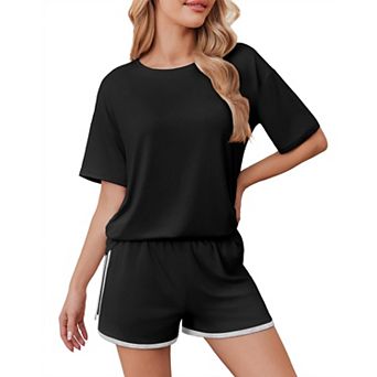 Ekouaer Soft Pajamas Set for Women Loose Lounge Set Crew Neck T-Shirts Top and Sport Shorts