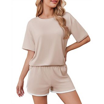Ekouaer Soft Pajamas Set for Women Loose Lounge Set Crew Neck T-Shirts Top and Sport Shorts