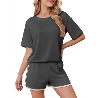 Ekouaer Soft Pajamas Set for Women Loose Lounge Set Crew Neck T-Shirts Top and Sport Shorts
