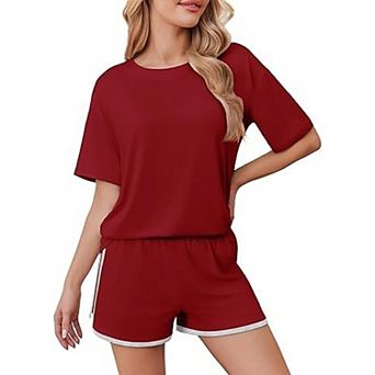 Ekouaer Soft Pajamas Set for Women Loose Lounge Set Crew Neck T-Shirts Top and Sport Shorts