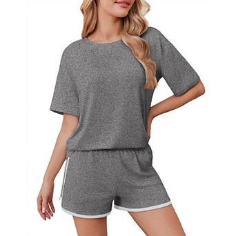 Ekouaer Soft Pajamas Set for Women Loose Lounge Set Crew Neck T-Shirts Top and Sport Shorts