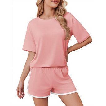 Ekouaer Soft Pajamas Set for Women Loose Lounge Set Crew Neck T-Shirts Top and Sport Shorts