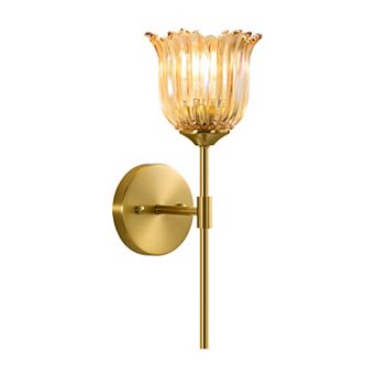POWLIG Modern Wall Sconce, 1-Light with Floral Glass Shade, 5.7inch, Antique Gold Finish