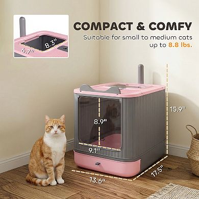 PawHut Cat Litter Box with Lid, Enclosed Litter Box for Medium Cats