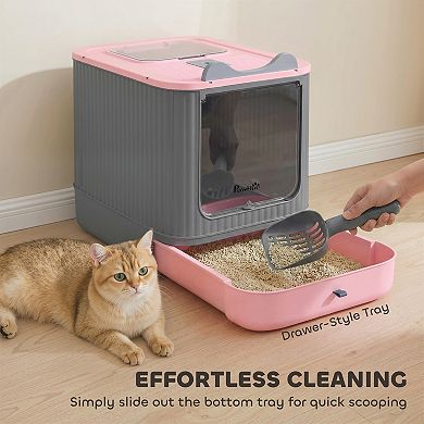 PawHut Cat Litter Box with Lid, Enclosed Litter Box for Medium Cats