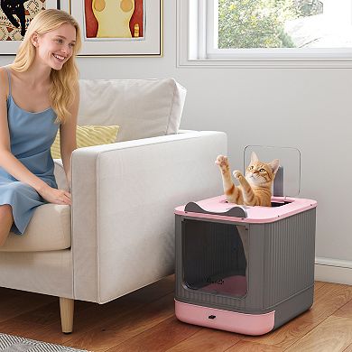 PawHut Cat Litter Box with Lid, Enclosed Litter Box for Medium Cats