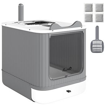 PawHut Cat Litter Box with Lid, Enclosed Litter Box for Medium Cats,