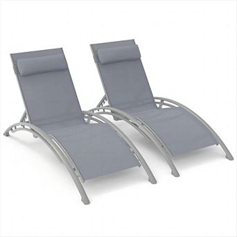 Outdoor Chaise Lounge Set of 2 Patio Recliner Chairs with Adjustable Backrest and Removable Pillow