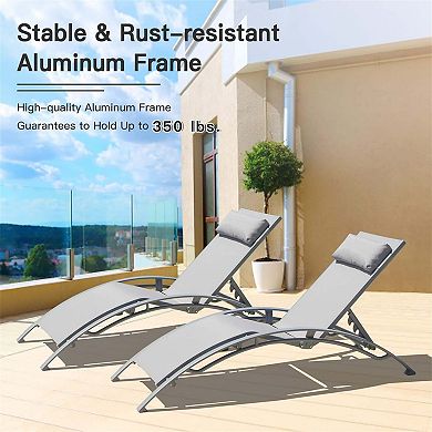Outdoor Chaise Lounge Set of 2 Patio Recliner Chairs with Adjustable Backrest and Removable Pillow