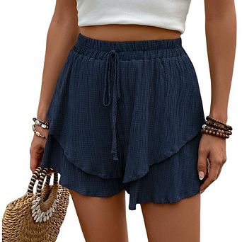 Women Casual Ruffle Tiered High Waist Mini Skirt Boho Flowy Shorts