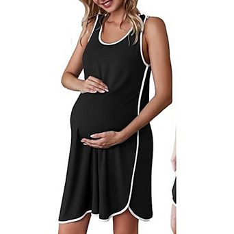 Ekouaer Womens 1 Nursing Dress Sleeveless Nightdress Maternity Nightgown Nightshirt with Snap