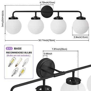 POWLIG 30.71" Vanity Light Fixture, 4-Light Bathroom Mirror Lighting with Milk White Glass Shades