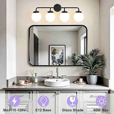POWLIG 30.71" Vanity Light Fixture, 4-Light Bathroom Mirror Lighting with Milk White Glass Shades