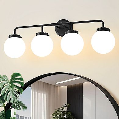 POWLIG 30.71" Vanity Light Fixture, 4-Light Bathroom Mirror Lighting with Milk White Glass Shades