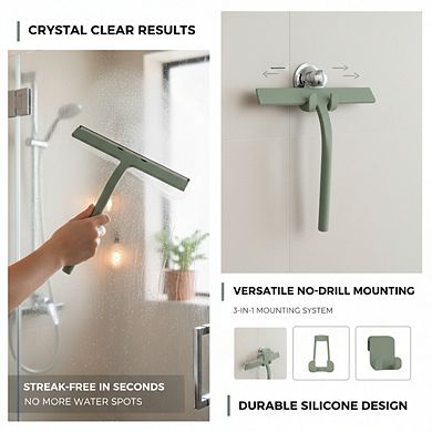 9 Inch Green Silicone Shower Squeegee for Glass Doors Windows