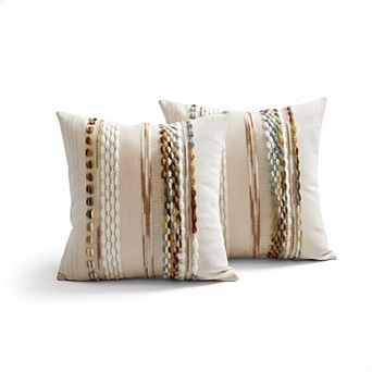 Boho Throw Pillow Covers Set of 2 Chenille Tufted Striped