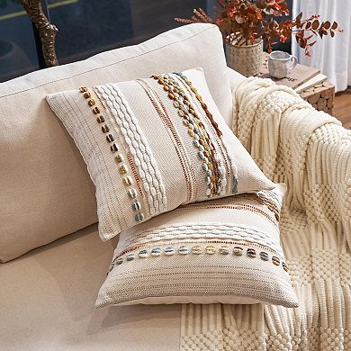 Boho Throw Pillow Covers Set of 2 Chenille Tufted Striped