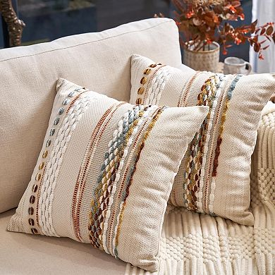 Boho Throw Pillow Covers Set of 2 Chenille Tufted Striped