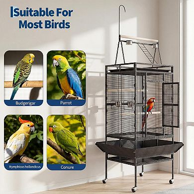 82 Inch Large Bird Cage, Bird Cage with Playground, Feed Bowls, Wide Tall Parrot Cage for Parakeets