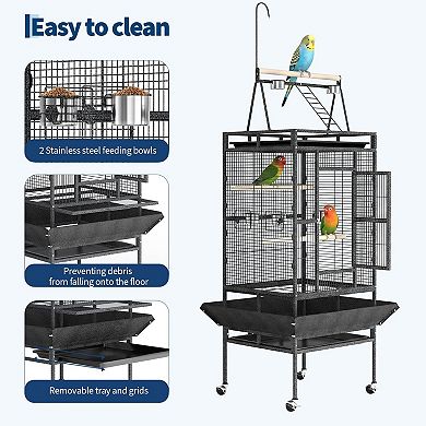 82 Inch Large Bird Cage, Bird Cage with Playground, Feed Bowls, Wide Tall Parrot Cage for Parakeets