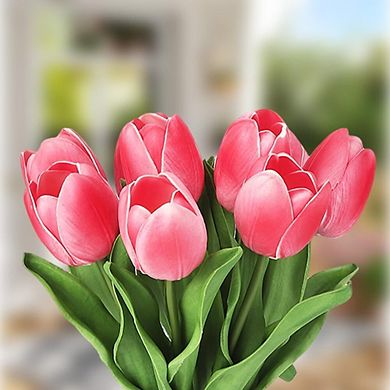 10 Real Touch Tulips in Vase, Red Faux Bouquet