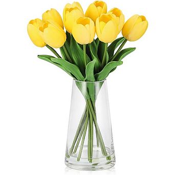 10 Real Touch Tulips in Vase, Red Faux Bouquet
