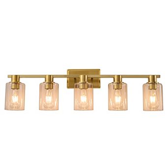 POWLIG 5-Light Dimmable Bathroom Vanity Light 35", Modern Cylinder Glass Shades for Makeup & Mirror