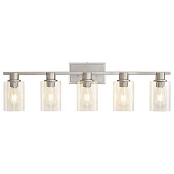 POWLIG 5-Light Dimmable Bathroom Vanity Light 35", Modern Cylinder Glass Shades for Makeup & Mirror