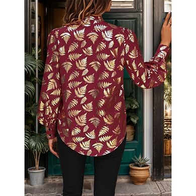 Women's Long Sleeve Button Down Shirts Floral Printing Casual Loose Fit Blouses