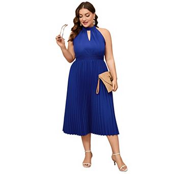 Women's Plus Size Pleated Sleeveless V-Neck Casual Swing Dress