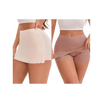 2 Packs Women's Tummy Control Boyshorts Mid-Waisted Hip Lifting Lightweight Seamless Slip Shorts