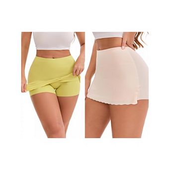 2 Packs Women's Tummy Control Boyshorts Mid-Waisted Hip Lifting Lightweight Seamless Slip Shorts