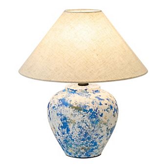 POWLIG Modern Ceramic Table Lamp 15.75",Textured Base with Linen Shade for Bedroom Living Room Decor