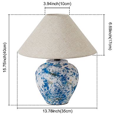 POWLIG Modern Ceramic Table Lamp 15.75",Textured Base with Linen Shade for Bedroom Living Room Decor