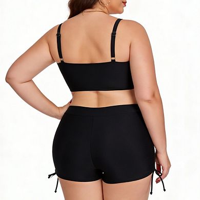 Women Plus Size Drawstring High Waisted Bikini Set Srting Swimsuit