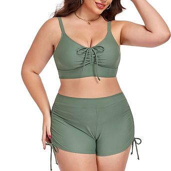 Women Plus Size Drawstring High Waisted Bikini Set Srting Swimsuit
