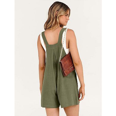 Women's Cotton Short Overalls Summer Casual Rompers with Pockets