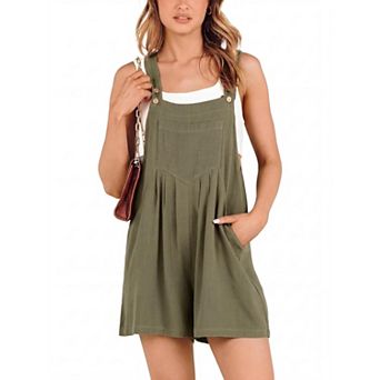 Women's Cotton Short Overalls Summer Casual Rompers with Pockets