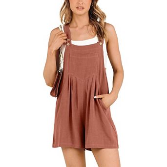 Women's Cotton Short Overalls Summer Casual Rompers with Pockets
