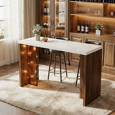 55 Inch Counter Height Bar Table,Rectangular Faux Marble Top,High Top Dining Table for Dining Room