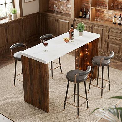 55 Inch Counter Height Bar Table,Rectangular Faux Marble Top,High Top Dining Table for Dining Room