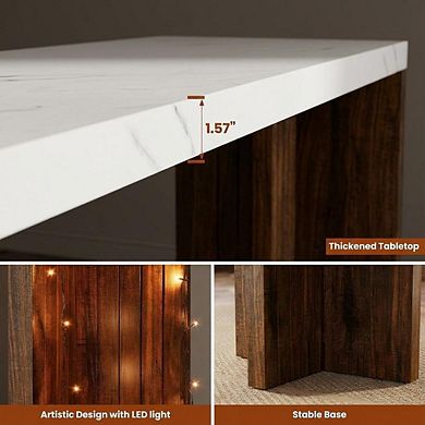 55 Inch Counter Height Bar Table,Rectangular Faux Marble Top,High Top Dining Table for Dining Room