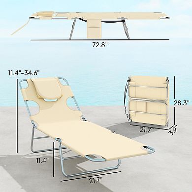 Outsunny 2 Folding Outdoor Lounge w/ Face Hole, 5-level Recline