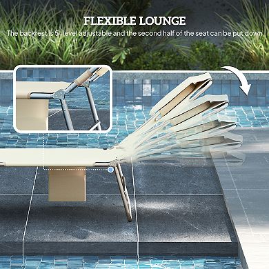 Outsunny 2 Folding Outdoor Lounge w/ Face Hole, 5-level Recline