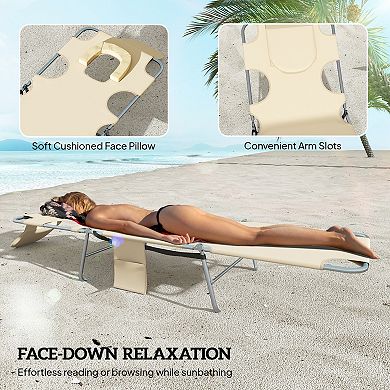 Outsunny 2 Folding Outdoor Lounge w/ Face Hole, 5-level Recline
