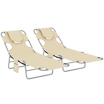 Outsunny 2 Folding Outdoor Lounge w/ Face Hole, 5-level Recline