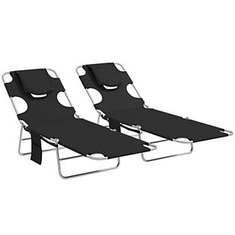 Outsunny 2 Folding Outdoor Lounge w/ Face Hole, 5-level Recline