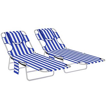 Outsunny 2 Folding Outdoor Lounge w/ Face Hole, 5-level Recline