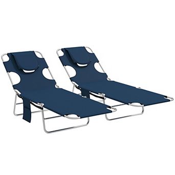 Outsunny 2 Folding Outdoor Lounge w/ Face Hole, 5-level Recline